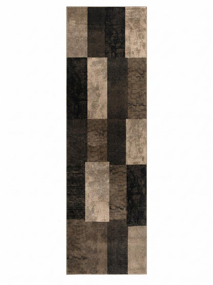 13' Brown And Black Geometric Shag Runner Rug