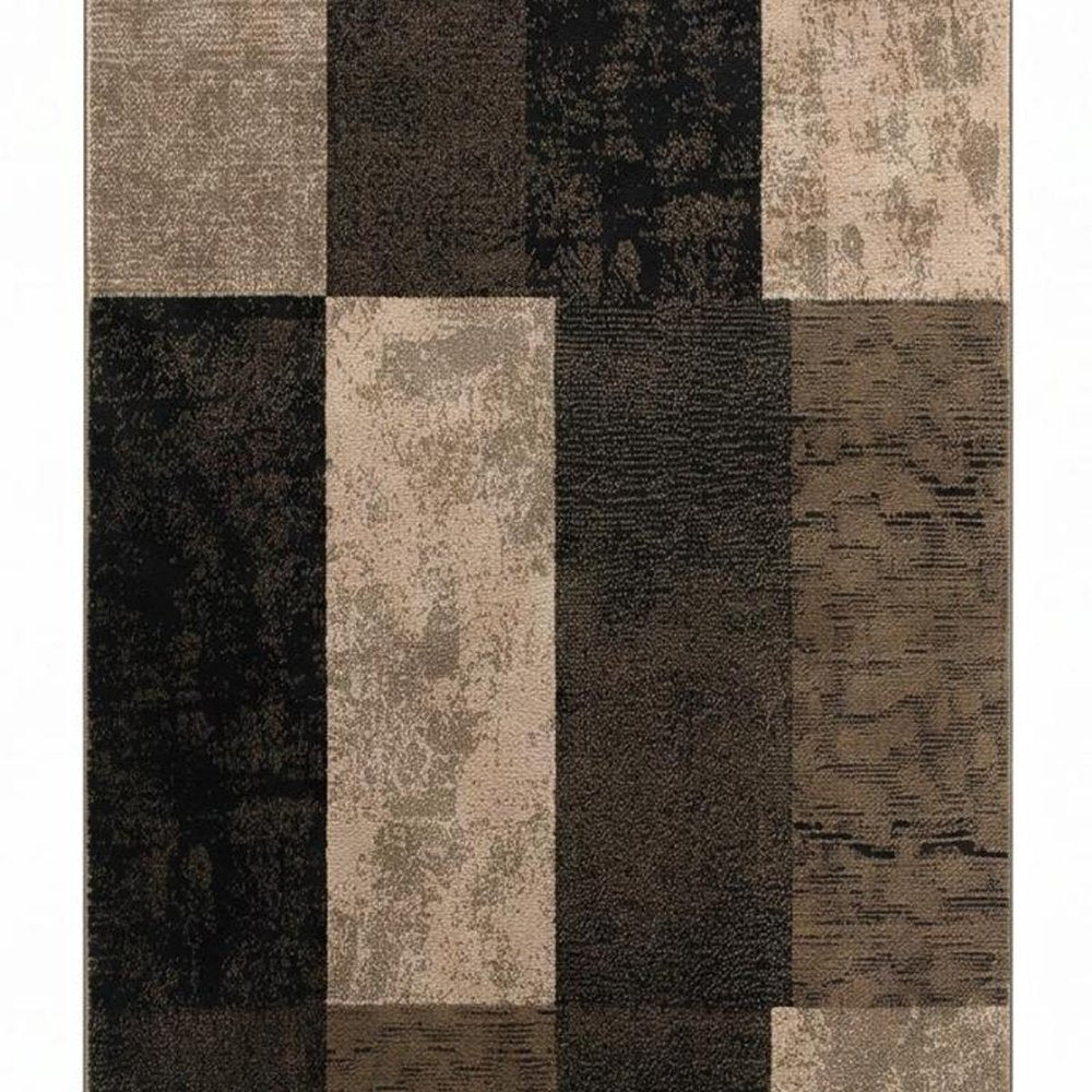 13' Brown And Black Geometric Shag Runner Rug