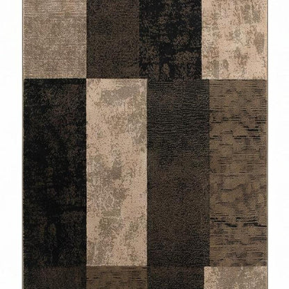 13' Brown And Black Geometric Shag Runner Rug