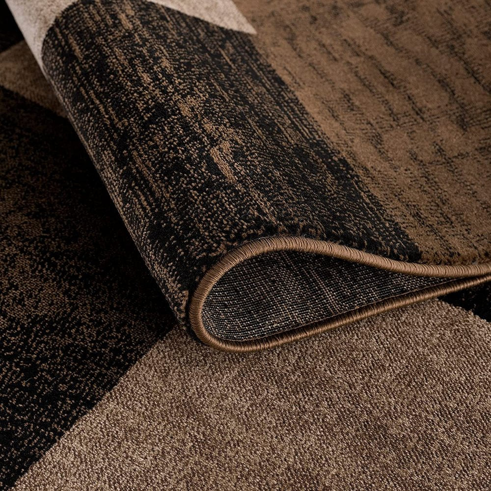 6' X 9' Black And Brown Geometric Distressed Area Rug