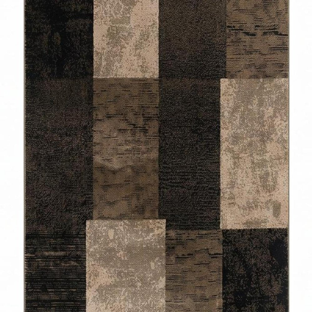13' Brown And Black Geometric Shag Runner Rug