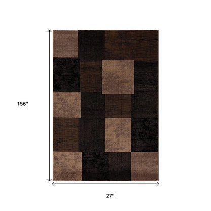 13' Brown And Black Geometric Shag Runner Rug