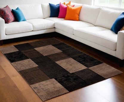 6' X 9' Brown Checkered Dhurrie Area Rug