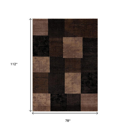 6' X 9' Black And Brown Geometric Distressed Area Rug