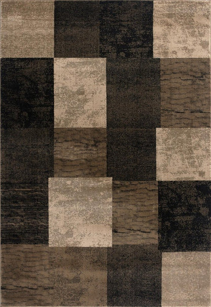 13' Brown And Black Geometric Shag Runner Rug