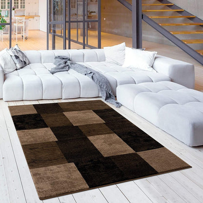 6' X 9' Black And Brown Geometric Distressed Area Rug