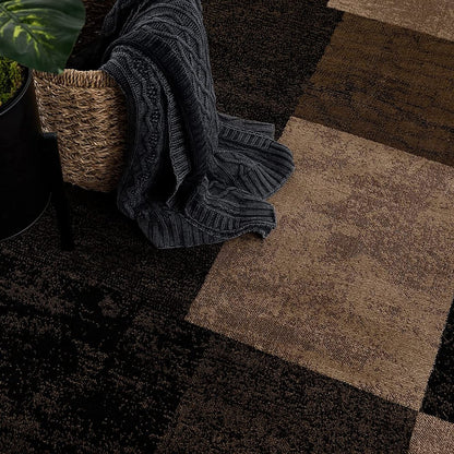6' X 9' Black And Brown Geometric Distressed Area Rug