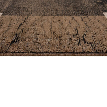 6' X 9' Black And Brown Geometric Distressed Area Rug