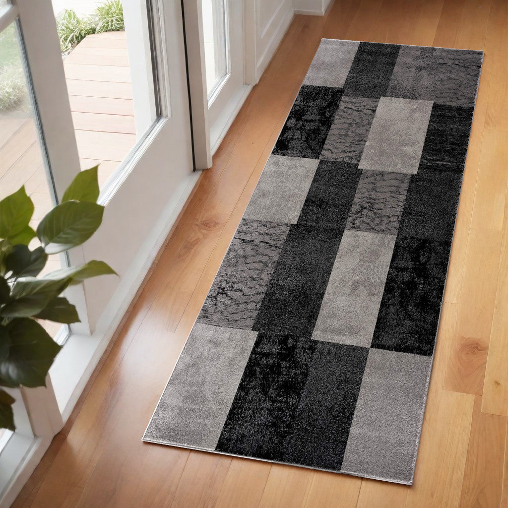 8' Grey Checkered Power Loom Runner Rug