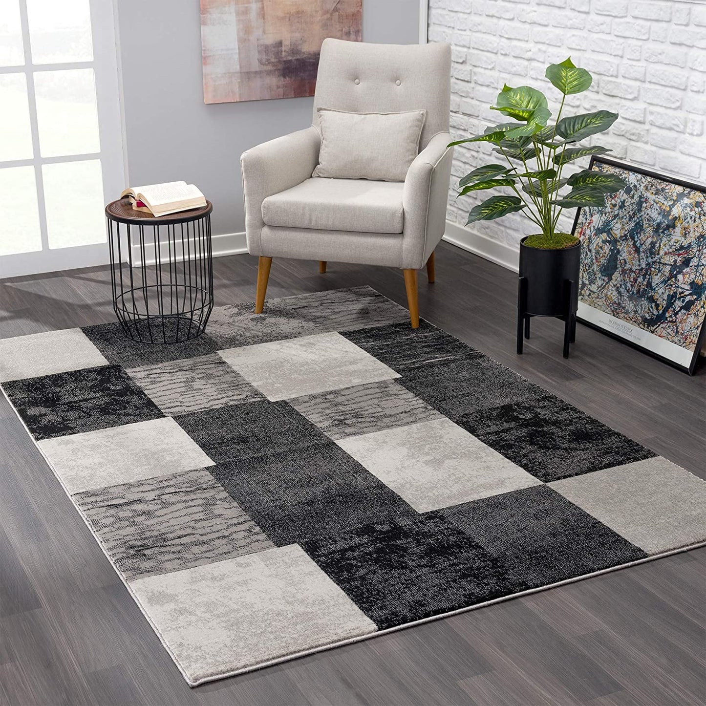 8' Grey Checkered Power Loom Runner Rug