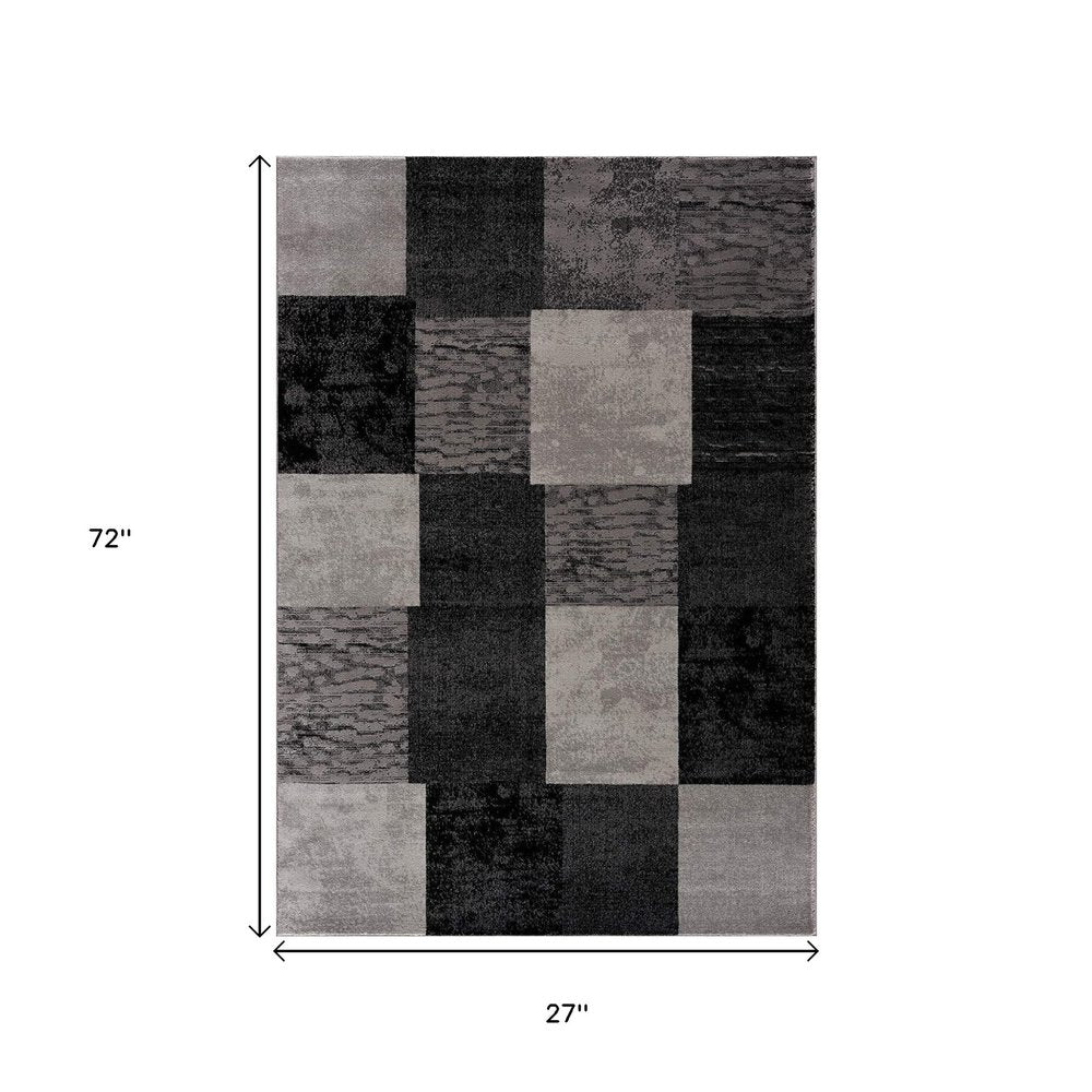 6' X 9' Black And Gray Geometric Distressed Area Rug