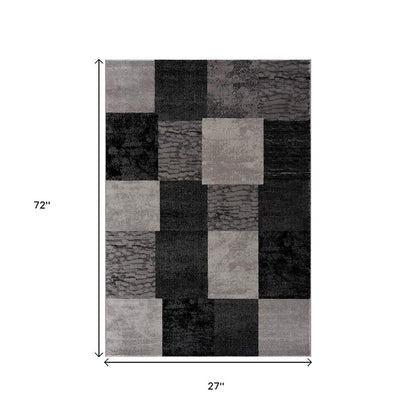6' X 9' Black And Gray Geometric Distressed Area Rug