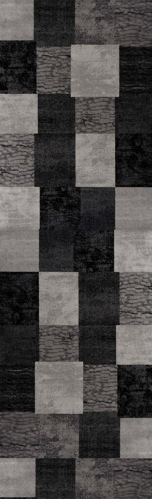 2' X 6' Gray Geometric Blocks Area Rug