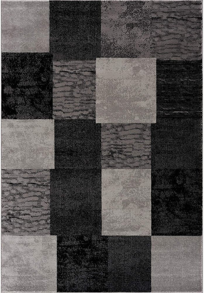 6' X 9' Black And Gray Geometric Distressed Area Rug