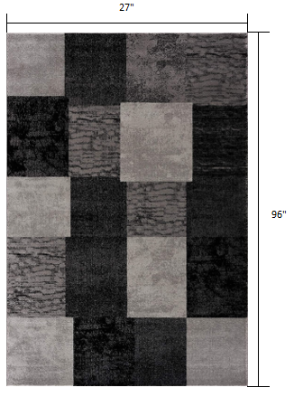 8' Grey Checkered Power Loom Runner Rug