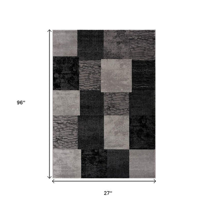 8' X 11' Black And Gray Geometric Distressed Area Rug