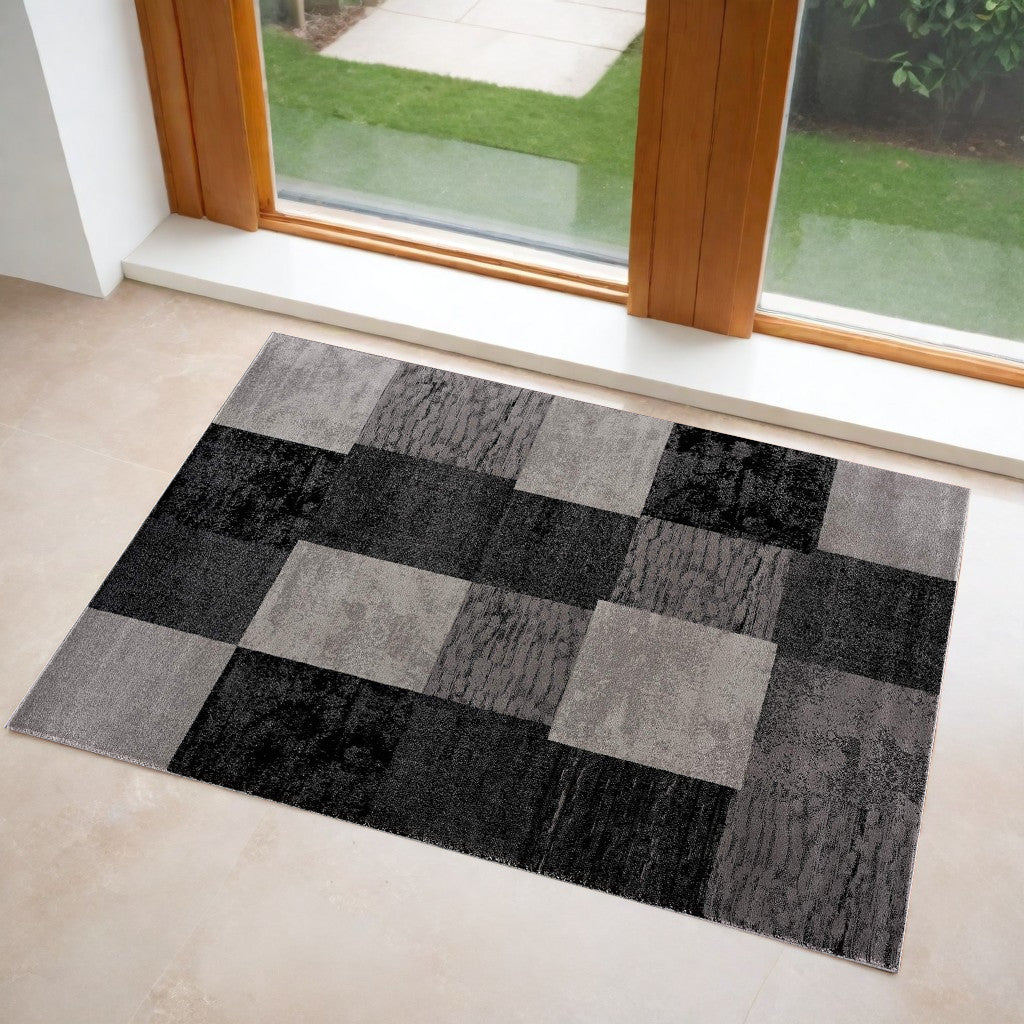 8' Grey Checkered Power Loom Runner Rug