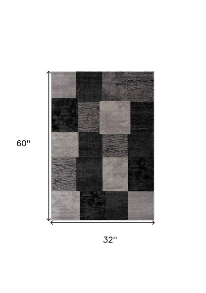 2' X 6' Gray Geometric Blocks Area Rug