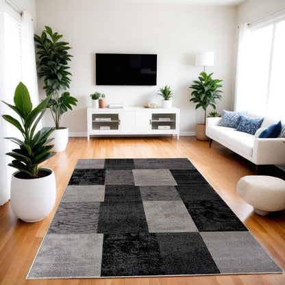 8' Grey Checkered Power Loom Runner Rug