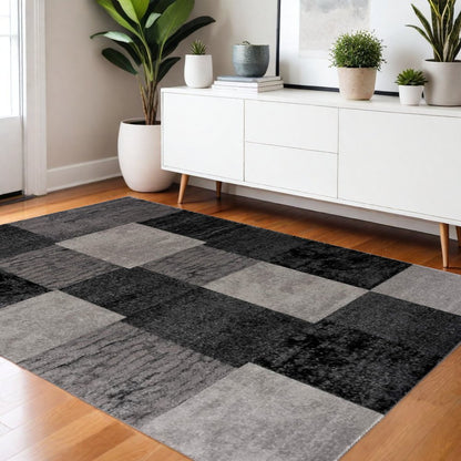 2' X 6' Gray Geometric Blocks Area Rug