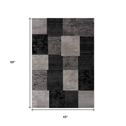 2' X 6' Gray Geometric Blocks Area Rug