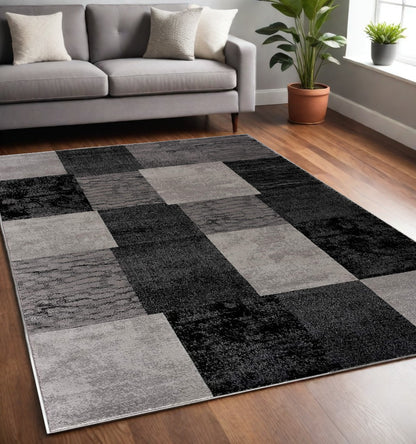 8' Grey Checkered Power Loom Runner Rug