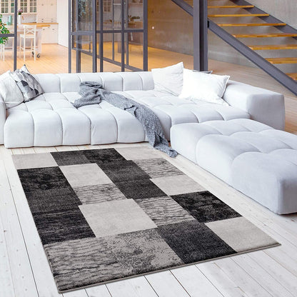 8' Grey Checkered Power Loom Runner Rug