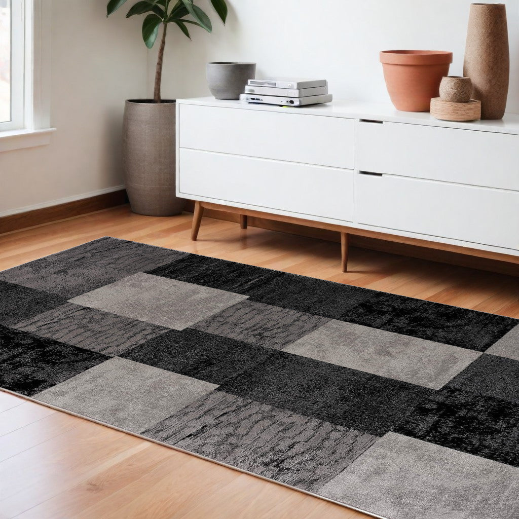 8' Grey Checkered Power Loom Runner Rug