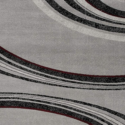 8' Gray and Black Geometric Power Loom Runner Rug