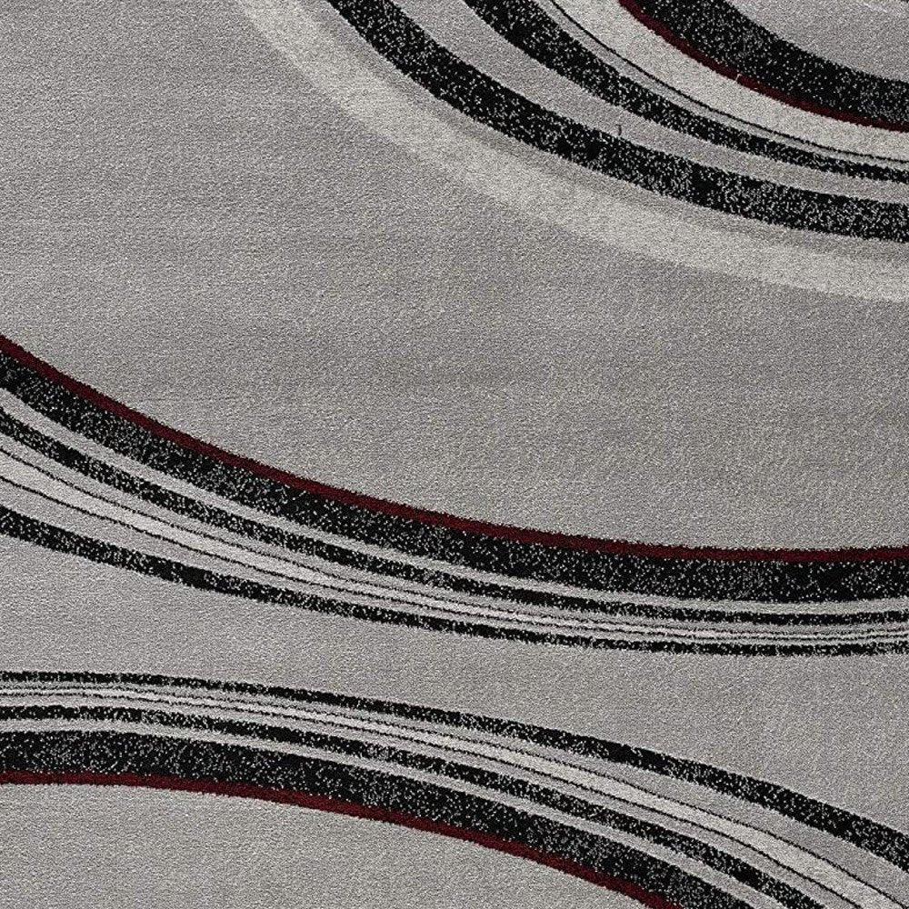 8' Gray and Black Geometric Power Loom Runner Rug