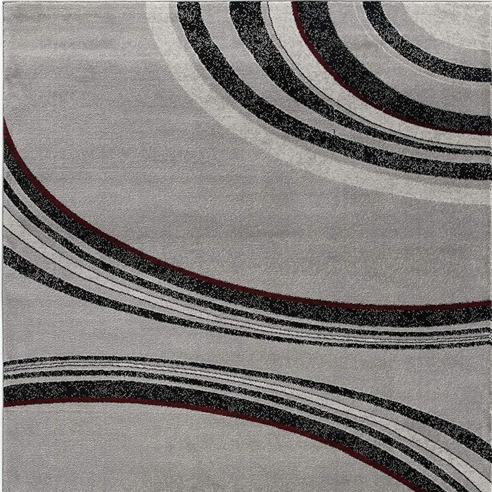 13' Gray And Black Abstract Shag Runner Rug