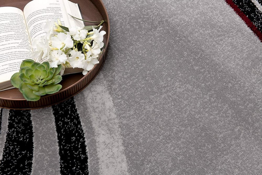 13' Gray And Black Abstract Shag Runner Rug