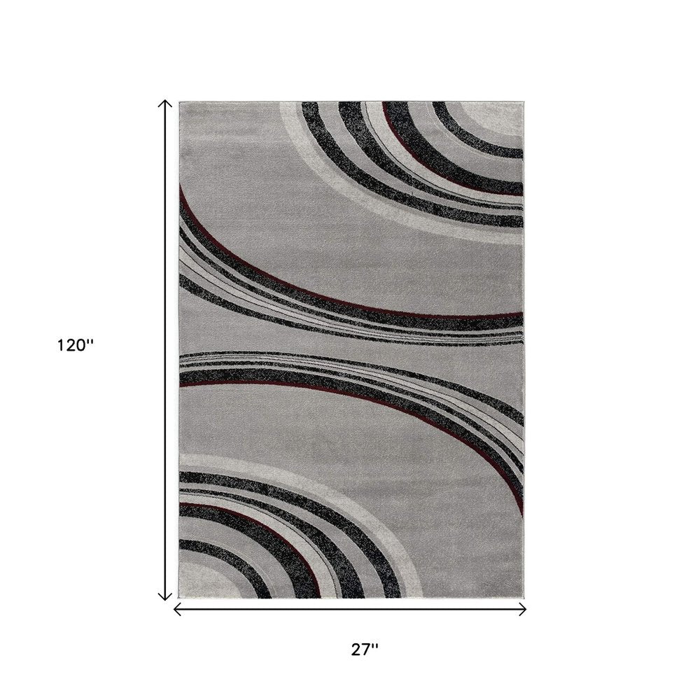 13' Gray And Black Abstract Shag Runner Rug