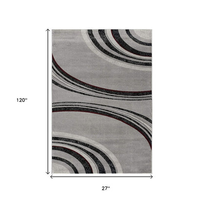 13' Gray And Black Abstract Shag Runner Rug