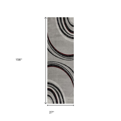 8' Gray and Black Geometric Power Loom Runner Rug