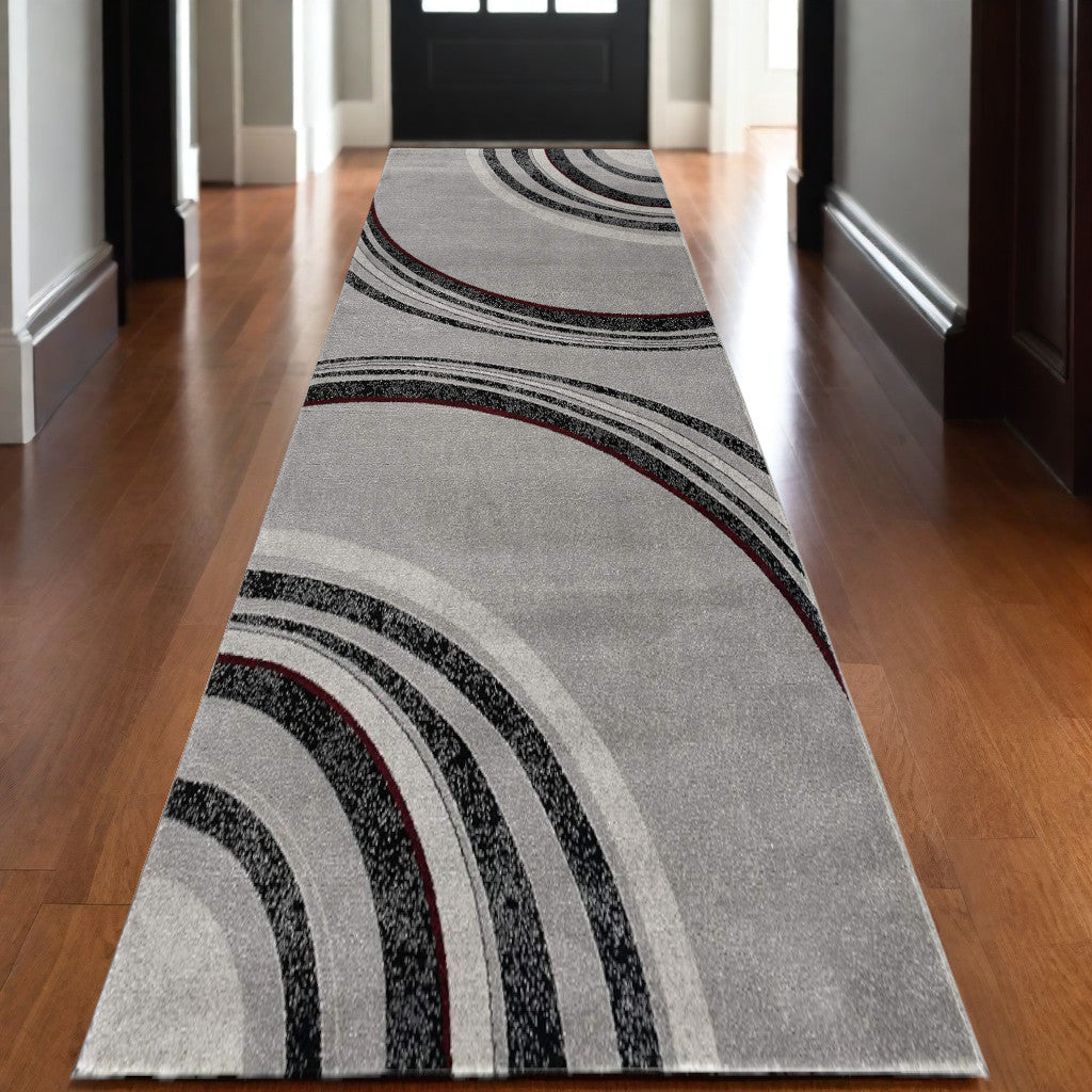 10' Gray Abstract Power Loom Runner Rug