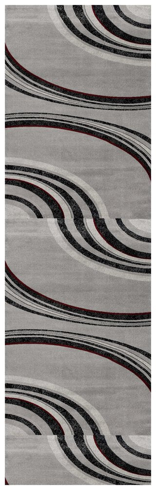 8' Gray and Black Geometric Power Loom Runner Rug