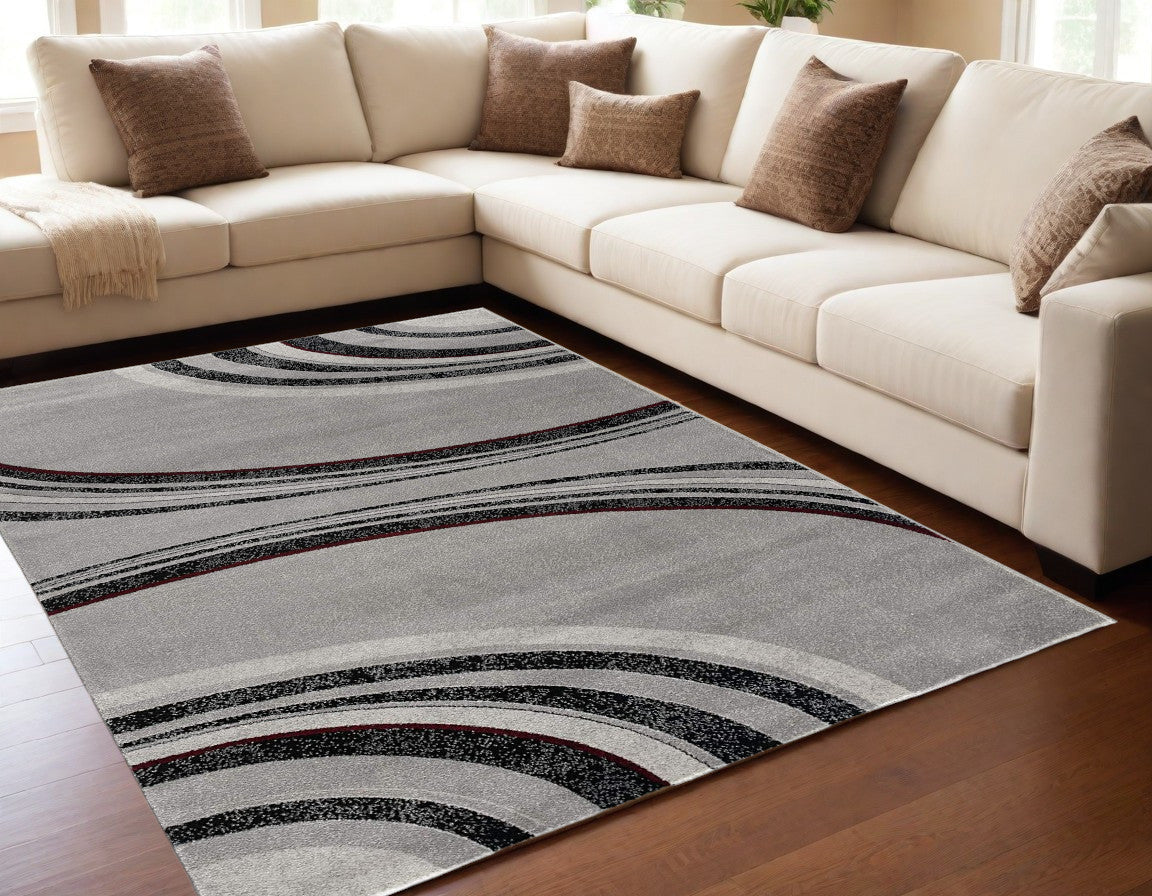 10' Gray Abstract Power Loom Runner Rug