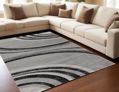 10' Gray Abstract Power Loom Runner Rug