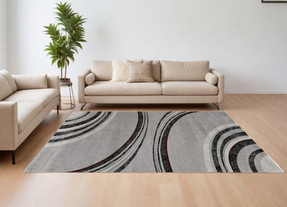 10' Gray Abstract Power Loom Runner Rug