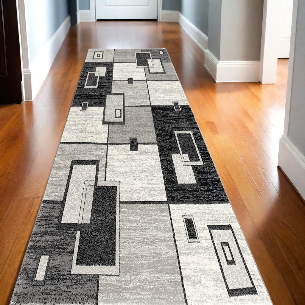 10' Gray Abstract Power Loom Runner Rug