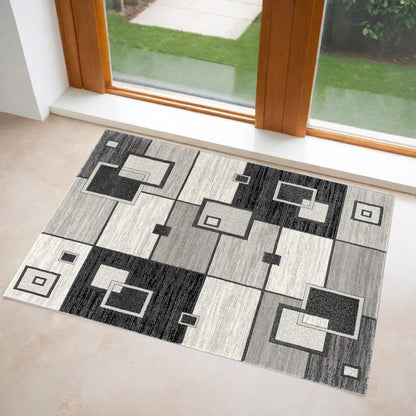 10' Gray Abstract Power Loom Runner Rug