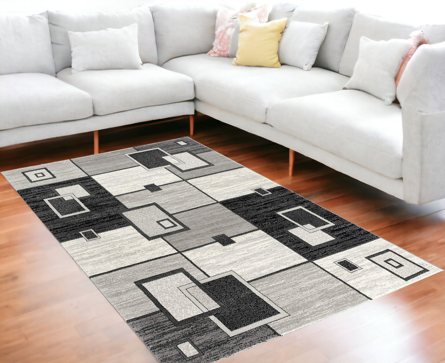 10' Gray Abstract Power Loom Runner Rug