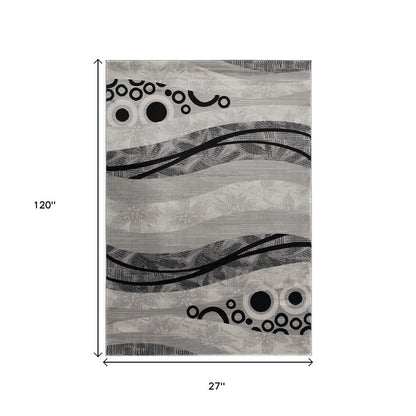 5' X 7' Gray And Black Abstract Area Rug