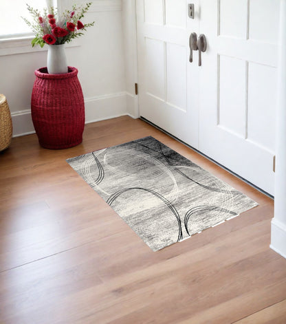 4' X 6' Gray Abstract Power Loom Area Rug