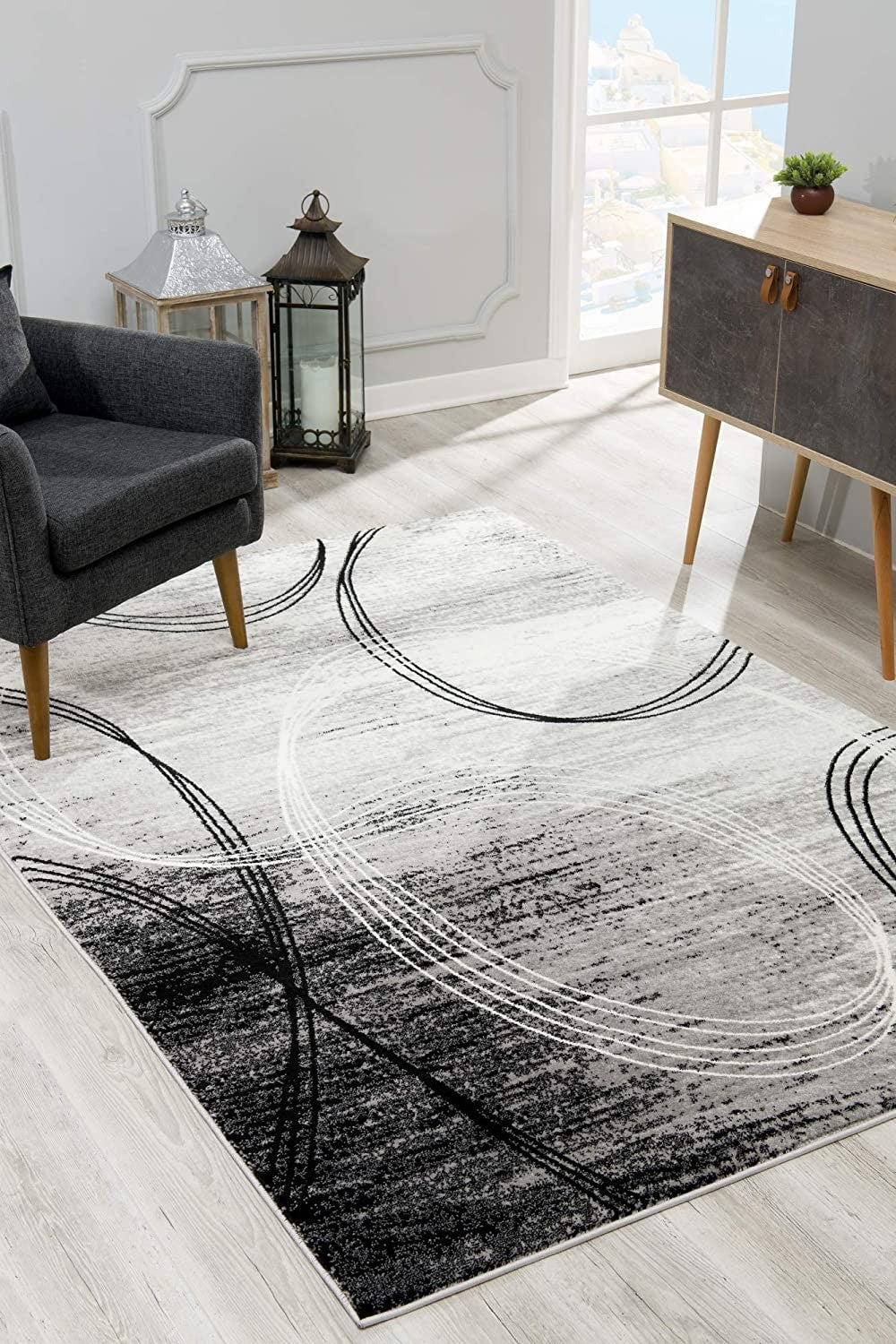 4' X 6' Gray Abstract Power Loom Area Rug