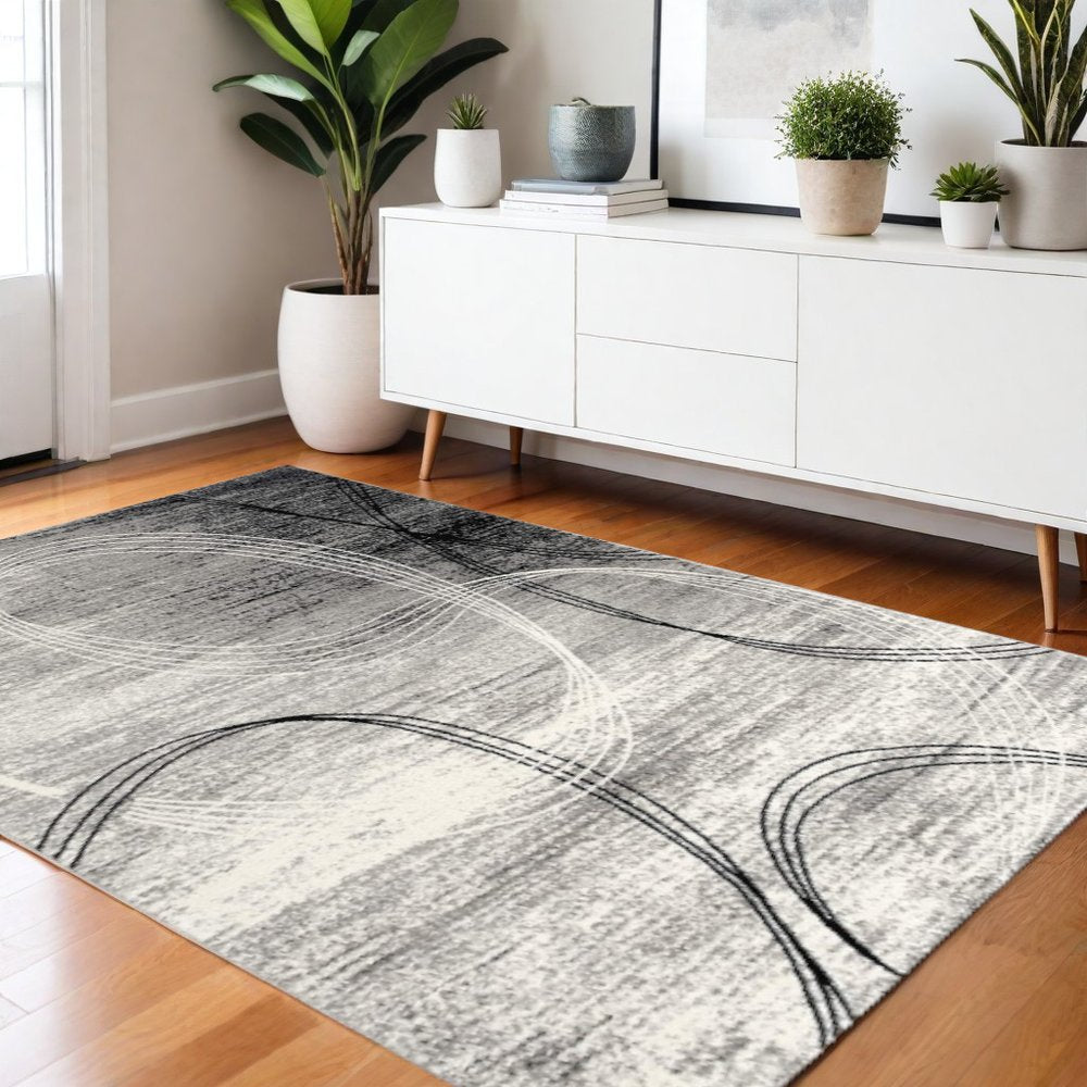 6' X 9' Gray Abstract Dhurrie Area Rug