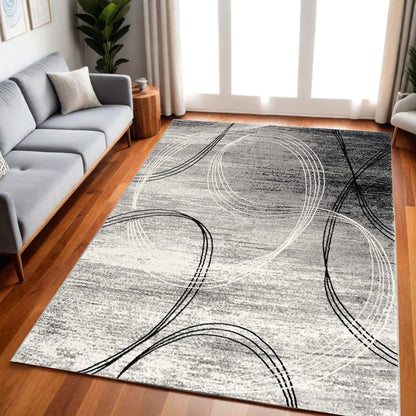 4' X 6' Gray Abstract Power Loom Area Rug