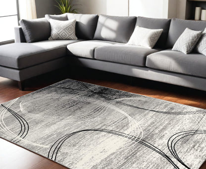 4' X 6' Gray Abstract Power Loom Area Rug