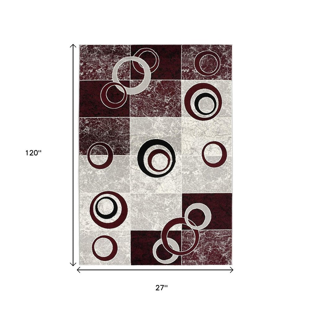 5' X 7' Red Abstract Dhurrie Area Rug